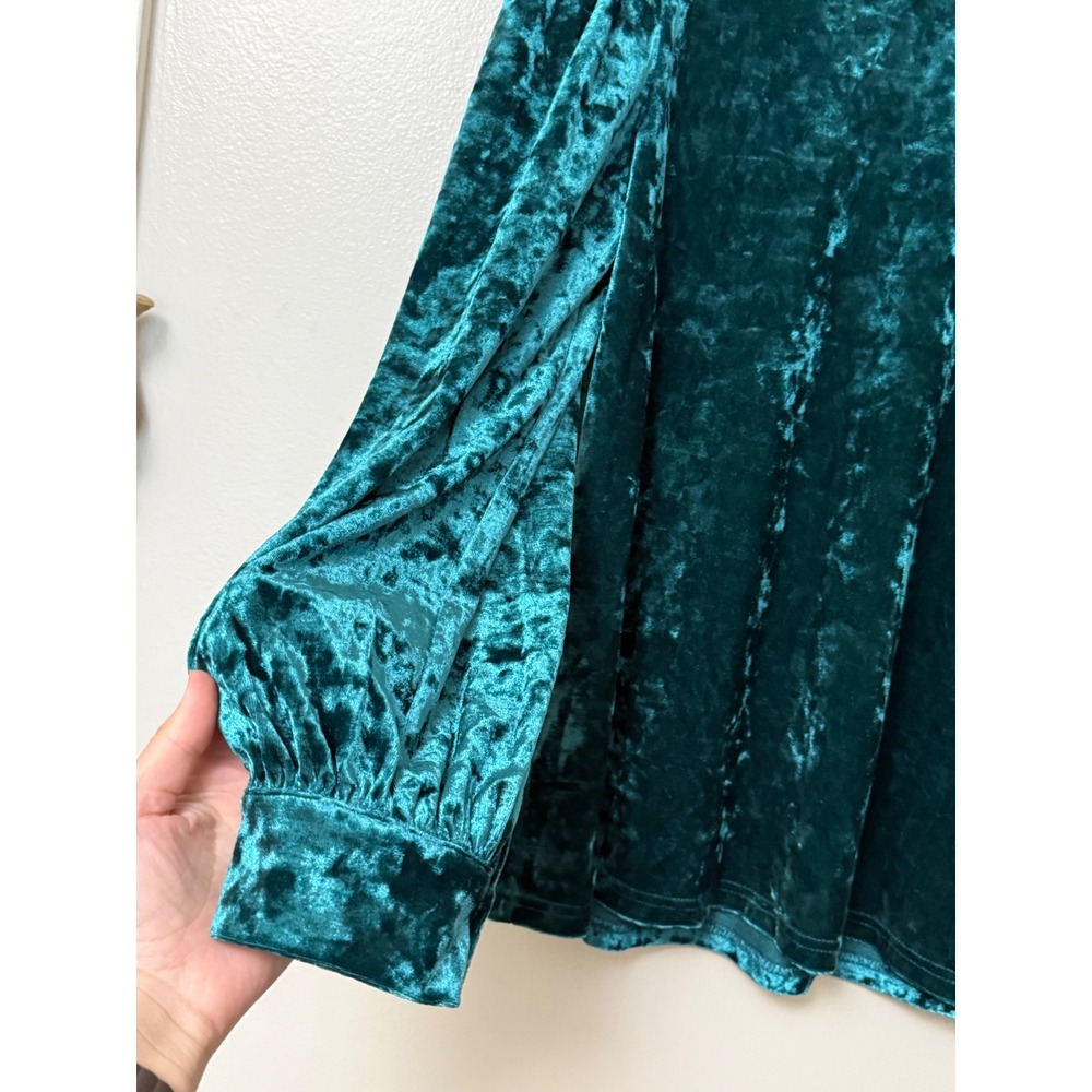 Jodifl Teal Green Crushed Velvet Puff Sleeve Blouse Top Keyhole Back - Picture 2 of 10